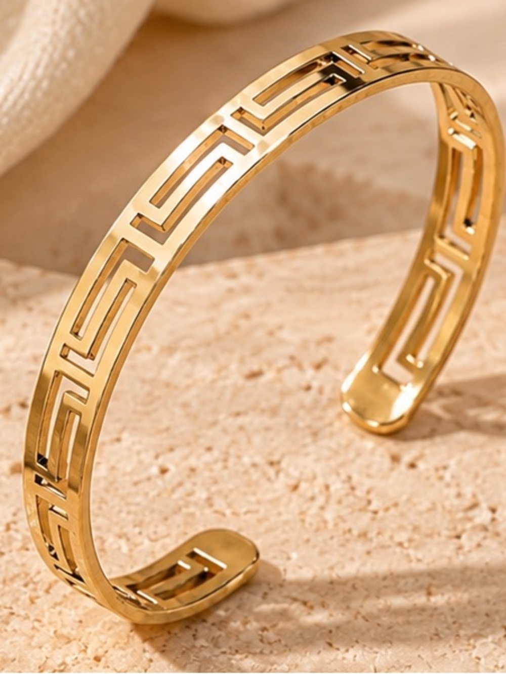 Gold Greek Key Open Cuff Bracelet Geometric Statement Jewelry